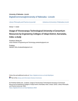 Usage of Visvesvaraya Technological University E-Consortium Resources by Engineering Colleges of Udupi District, Karnataka, India: a Study