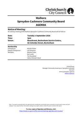 Agenda of Waihoro/Spreydon-Cashmere