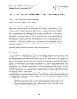 Motives and Behaviors of Financial Leaders in Austria