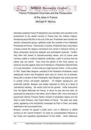 French Protestant Churches and the Persecution of the Jews in France Michael R