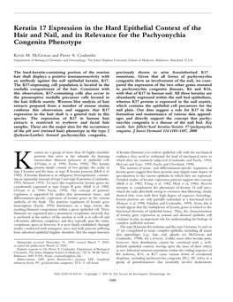 Keratin 17 Expression in the Hard Epithelial Context of the Hair and Nail, and Its Relevance for the Pachyonychia Congenita Phenotype