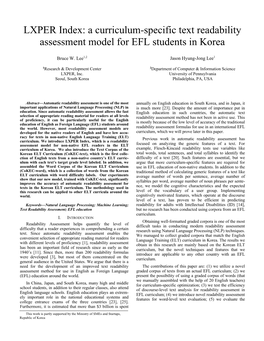 A Curriculum-Specific Text Readability Assessment Model for EFL Students in Korea