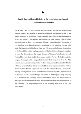 Fazlul Huq and Bengal Politics in the Years Before the Second Partition of Bengal (1947)