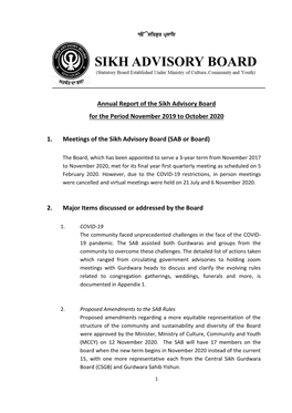 Annual Report of the Sikh Advisory Board for the Period November 2019 to October 2020