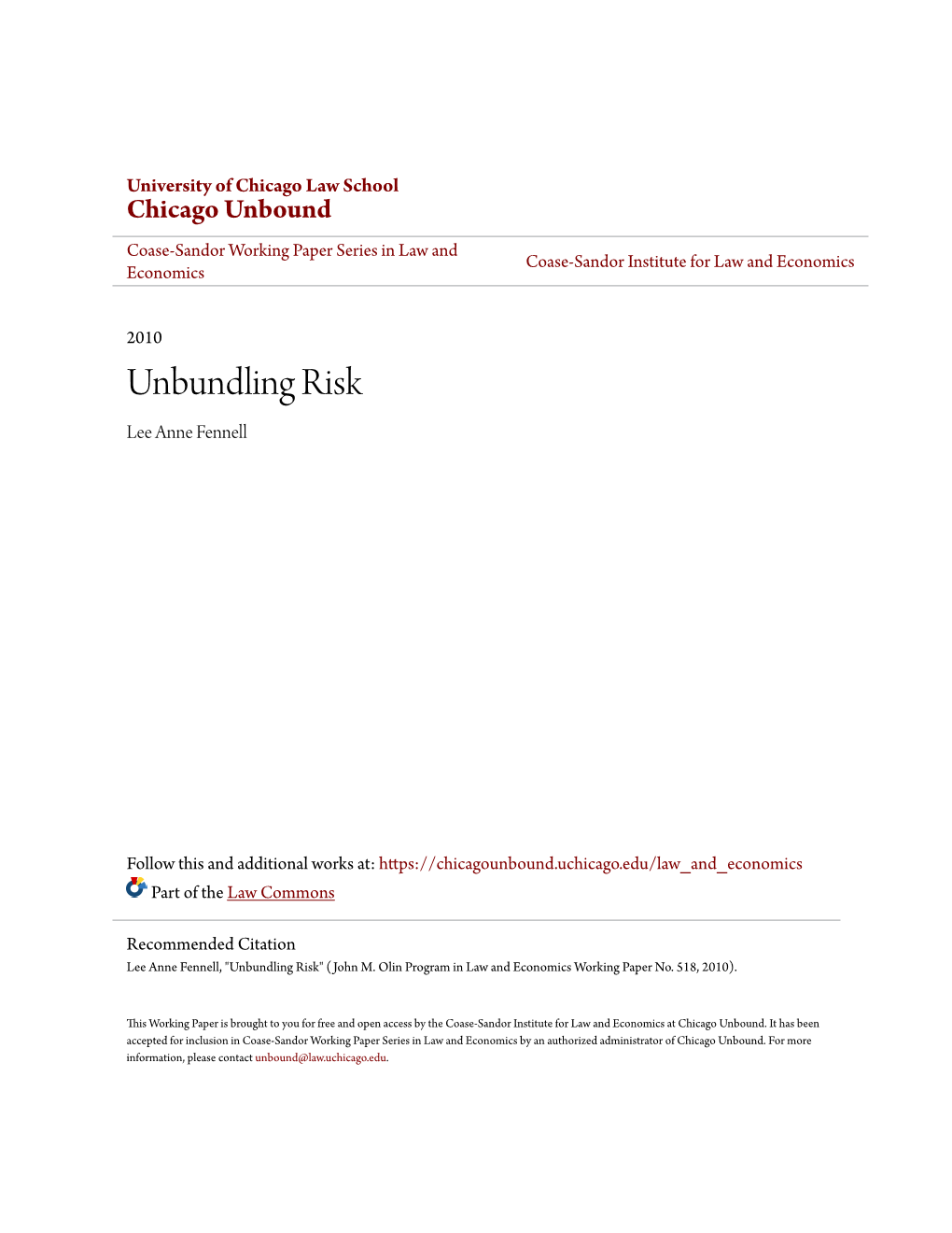 Unbundling Risk Lee Anne Fennell