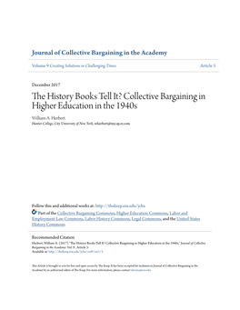 The History Books Tell It? Collective Bargaining in Higher Education in the 1940S