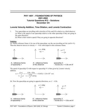 Solutions December 3/4 Lorentz Velocity Addition, Time