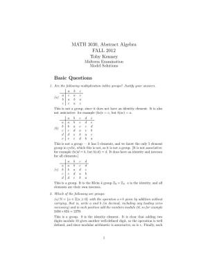 MATH 3030, Abstract Algebra FALL 2012 Toby Kenney Basic Questions