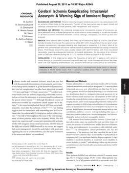 Cerebral Ischemia Complicating Intracranial Aneurysm: a Warning