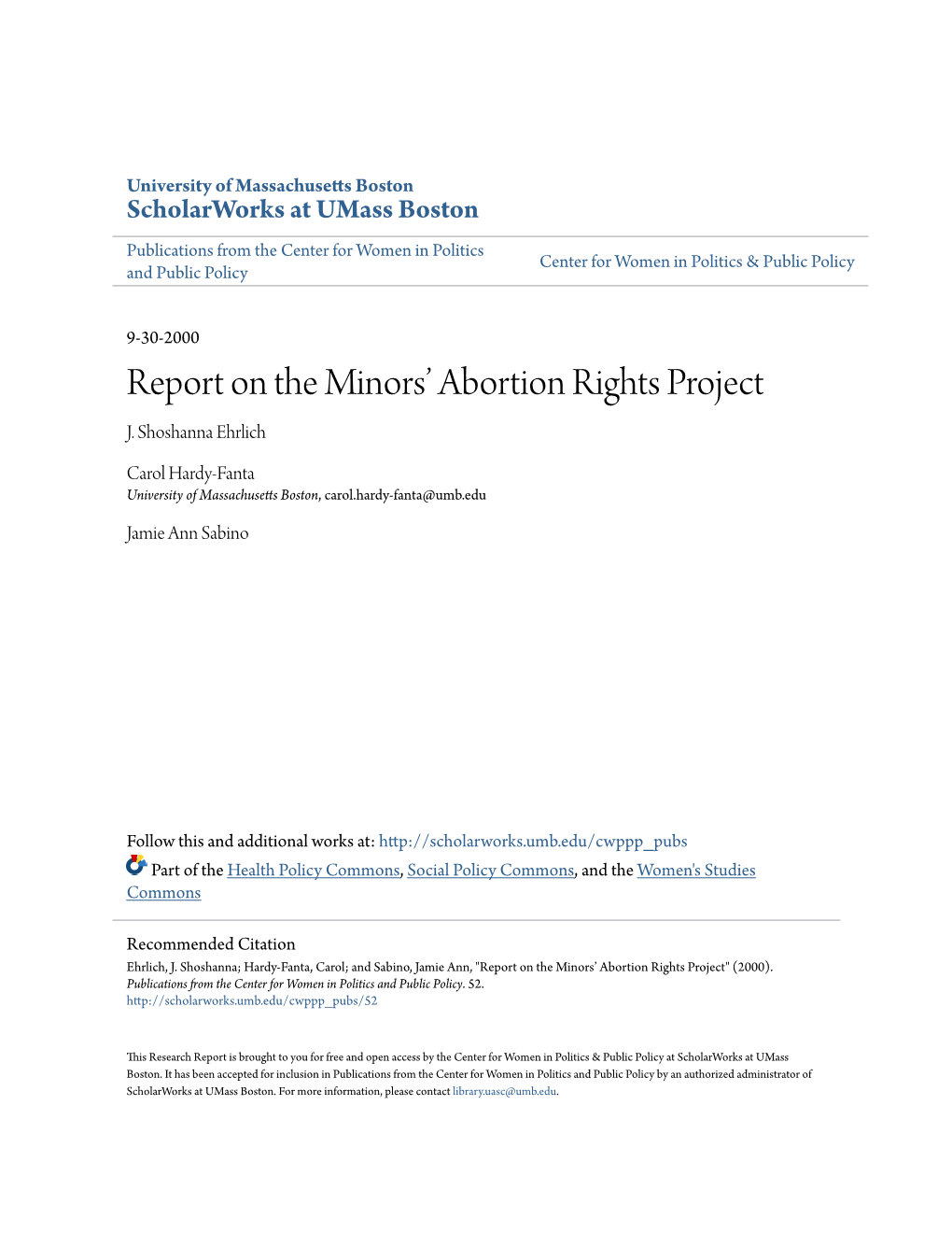 Report on the Minors' Abortion Rights Project