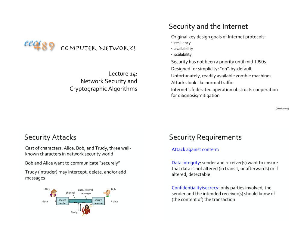 Security Overview: Key Exchange Protocols, Message