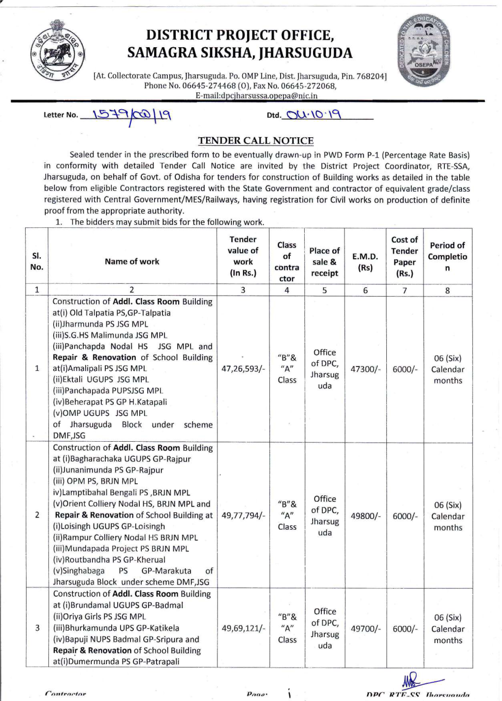 DISTRICT PROJECT Offtrce, SAMAGRA SIKSHA, JHARSUGUDA