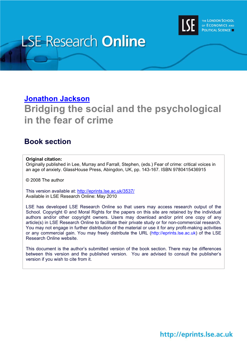 Bridging the Social and the Psychological in the Fear of Crime