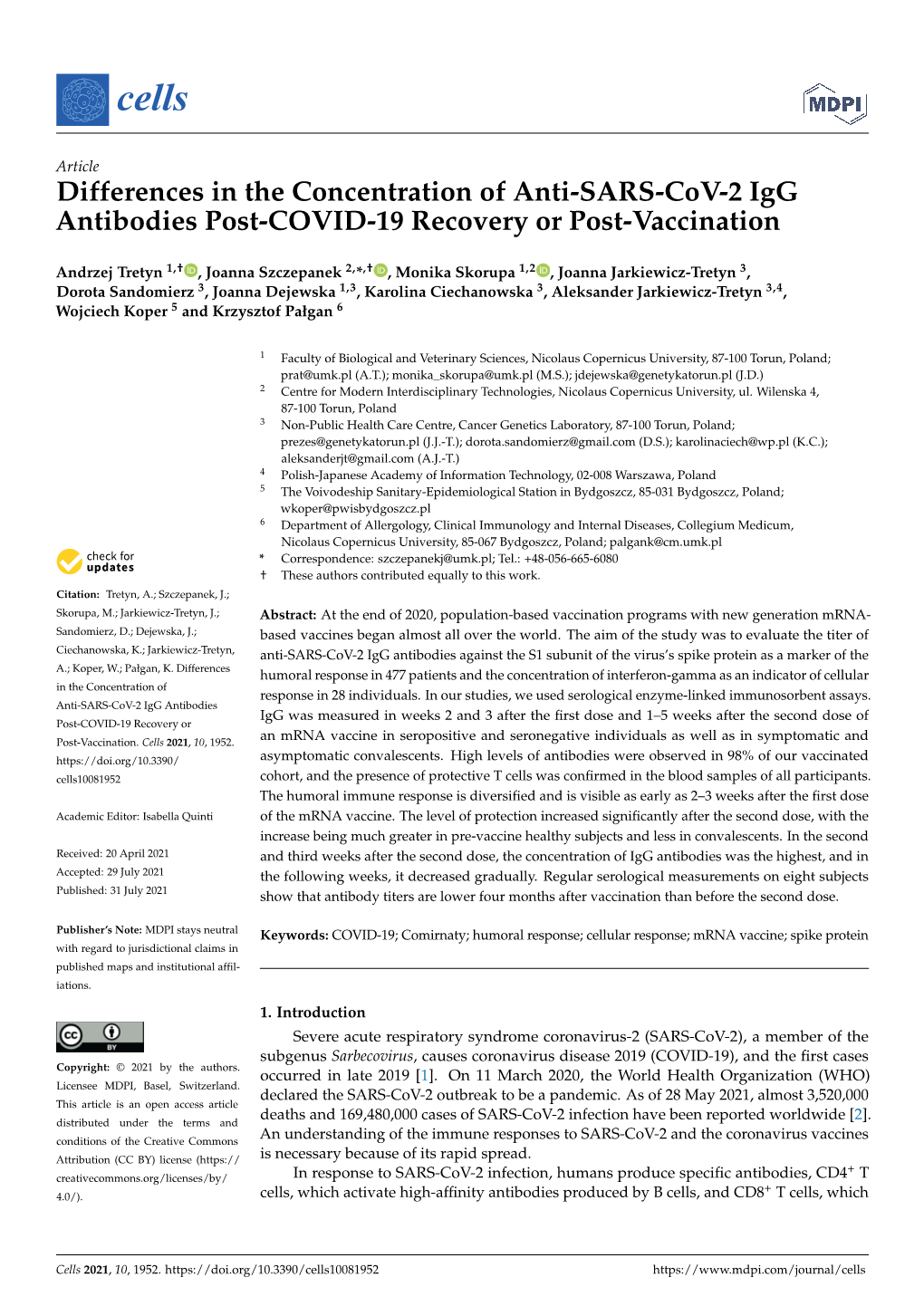 Differences in the Concentration of Anti-SARS-Cov-2 Igg Antibodies Post-COVID-19 Recovery Or Post-Vaccination