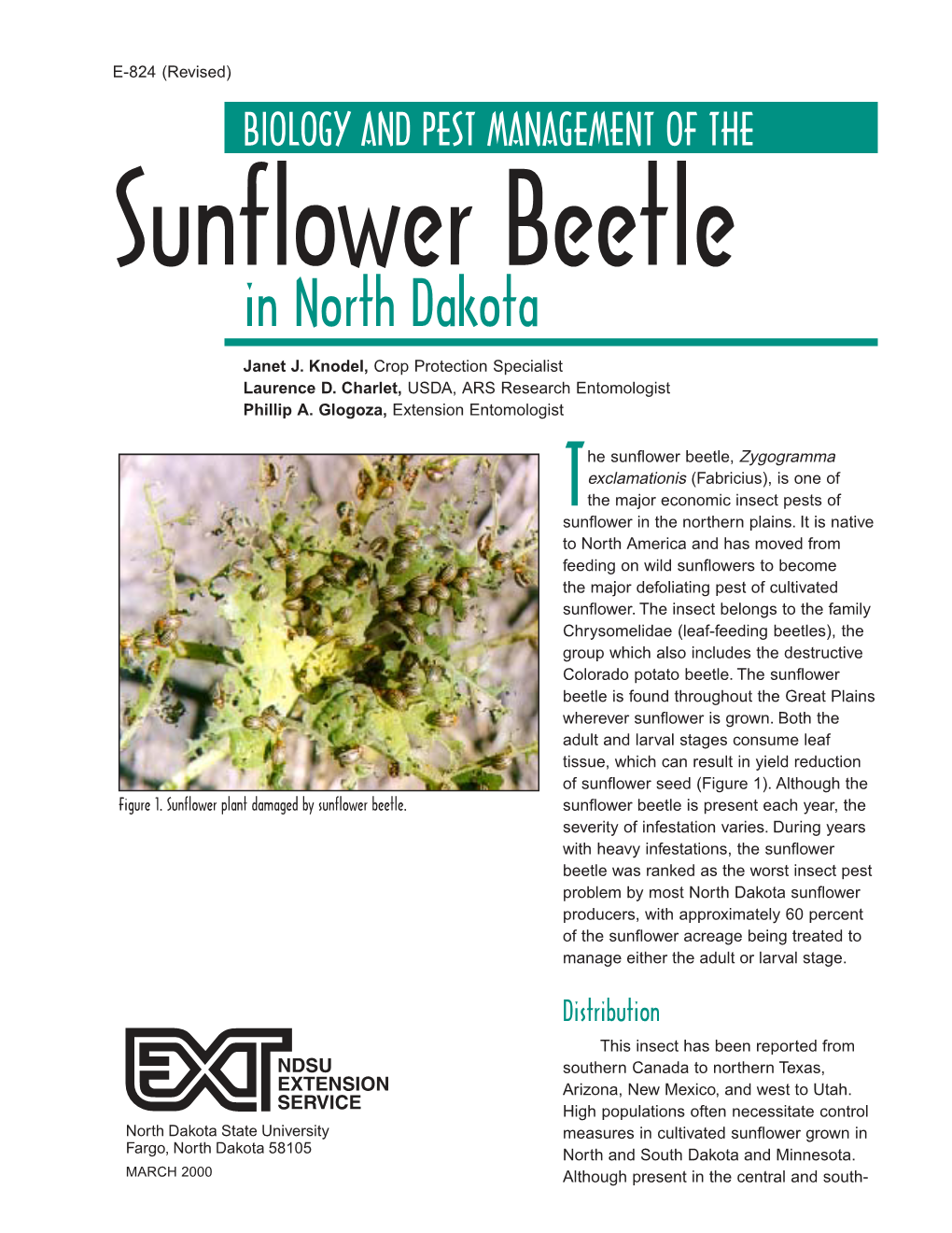 Biology and Pest Management of the Sunflower Beetle of North Dakota