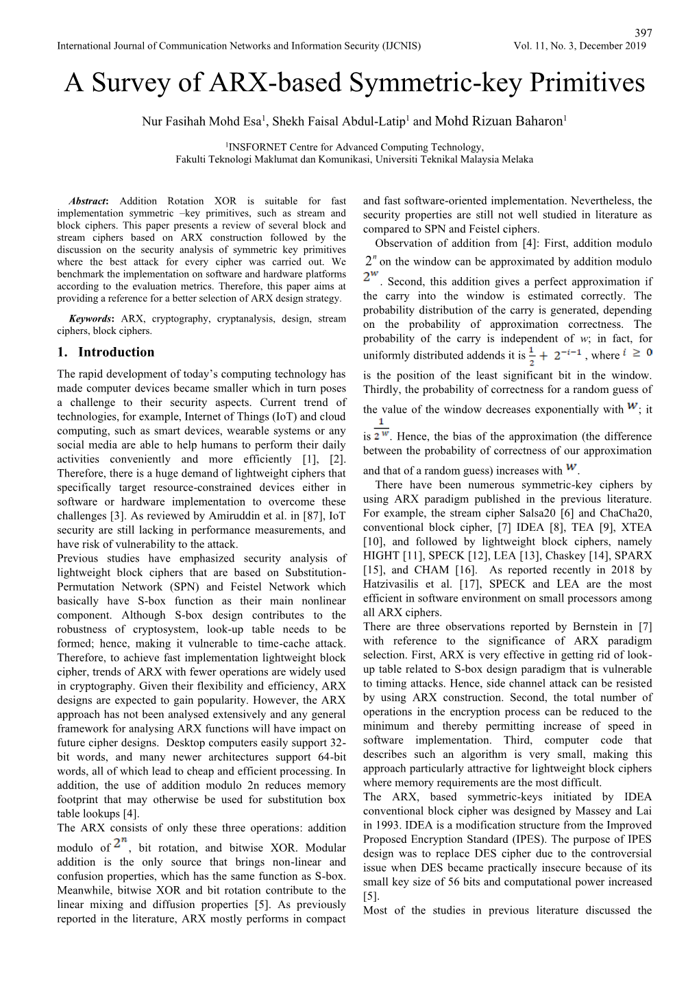 A Survey of ARX-Based Symmetric-Key Primitives