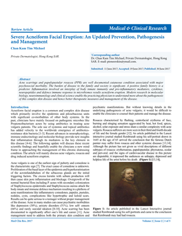 Severe Acneiform Facial Eruption: an Updated Prevention, Pathogenesis and Management Chan Kam Tim Michael