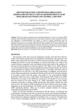 Phytoextraction and Phytostabilisation Approaches of Heavy Metal Remediation in Acid Mine Drainage with Case Studies: a Review - 6129