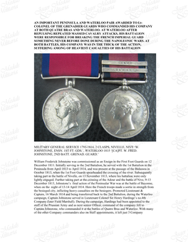 AN IMPORTANT PENINSULA and WATERLOO PAIR AWARDED to Lt- COLONEL of the GRENADIER GUARDS WHO COMMANDED HIS COMPANY at BOTH QUATRE BRAS and WATERLOO