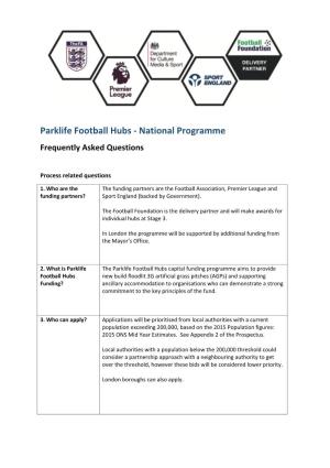 Parklife Football Hubs - National Programme Frequently Asked Questions