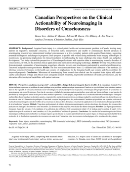 Canadian Perspectives on the Clinical Actionability of Neuroimaging in Disorders of Consciousness
