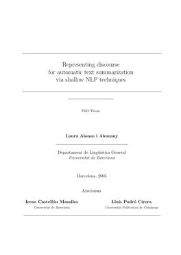 Representing Discourse for Automatic Text Summarization Via Shallow NLP Techniques