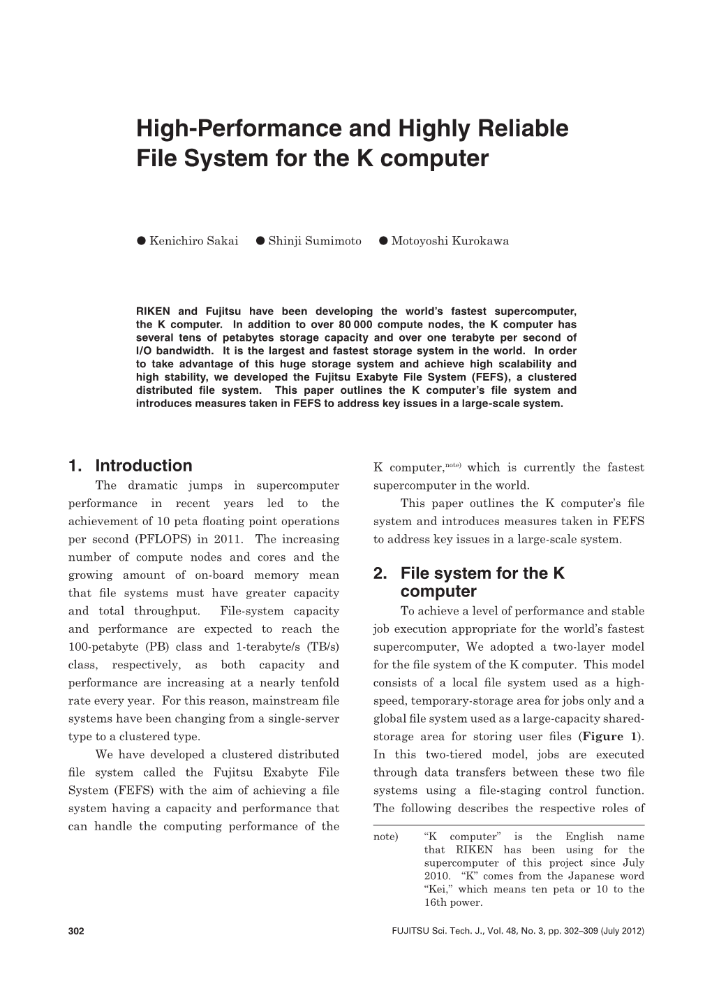 High-Performance and Highly Reliable File System for the K Computer