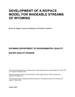 Development of a Rivpacs Model for Wadeable Streams of Wyoming
