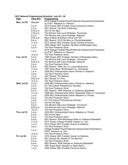 SEC Network Programming Schedule