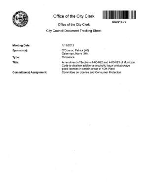 Office of the City Clerk SO2013-79 Office of the City Clerk City Council Document Tracking Sheet