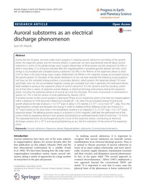 Auroral Substorms As an Electrical Discharge Phenomenon Syun-Ichi Akasofu