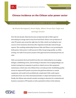 Chinese Incidence on the Chilean Solar Power Sector