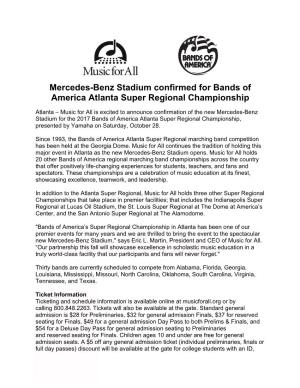 Mercedes-Benz Stadium Confirmed for Bands of America Atlanta Super Regional Championship