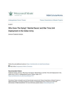Martial Races' and War Time Unit Deployment in the Indian Army