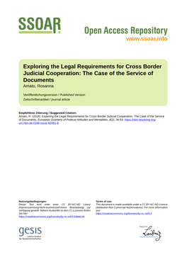 Exploring the Legal Requirements for Cross Border Judicial Cooperation: the Case of the Service of Documents Amato, Rosanna