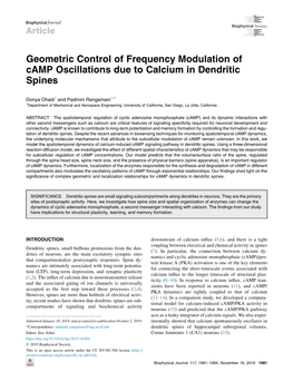 Geometric Control of Frequency Modulation of Camp Oscillations Due to Calcium in Dendritic Spines