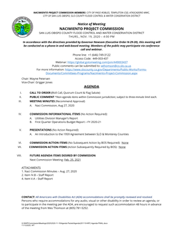 Nacimiento Project Commission Agenda