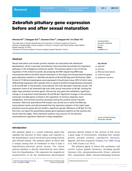 Zebrafish Pituitary Gene Expression Before and After Sexual Maturation