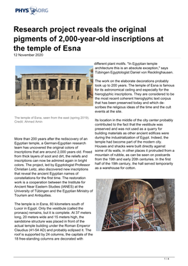Research Project Reveals the Original Pigments of 2,000-Year-Old Inscriptions at the Temple of Esna 12 November 2020