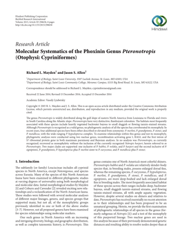 Molecular Systematics of the Phoxinin Genus Pteronotropis (Otophysi: Cypriniformes)