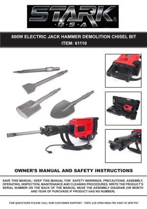 800W Electric Jack Hammer Demolition Chisel Bit Item: 61110