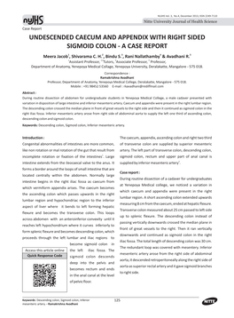 UNDESCENDED CAECUM and APPENDIX with RIGHT SIDED SIGMOID COLON - a CASE REPORT Meera Jacob1 , Shivarama C