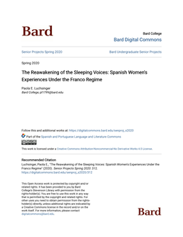 The Reawakening of the Sleeping Voices: Spanish Women's Experiences Under the Franco Regime