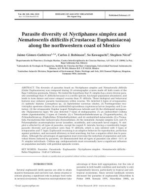 Parasite Diversity of Nyctiphanes Simplex and Nematoscelis Difficilis (Crustacea: Euphausiacea) Along the Northwestern Coast of Mexico