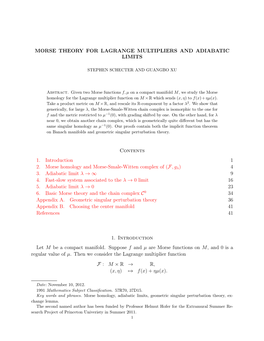 Morse Theory for Lagrange Multipliers and Adiabatic Limits