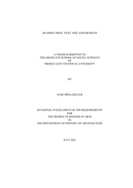 Reading Troy: Text, Site and Museum a Thesis Submitted