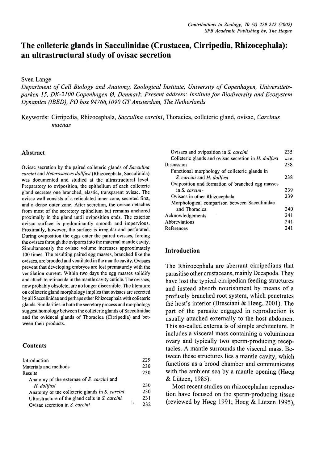 (Crustacea, Cirripedia, Rhizocephala): an Ultrastructural Study of Ovisac Secretion