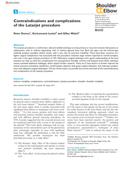 Contraindications and Complications of the Latarjet Procedure