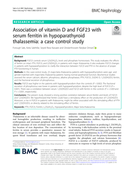Association of Vitamin D and FGF23 with Serum