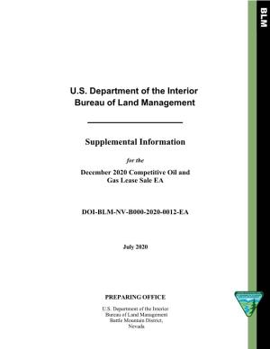 U.S. Department of the Interior Bureau of Land Management Supplemental Information